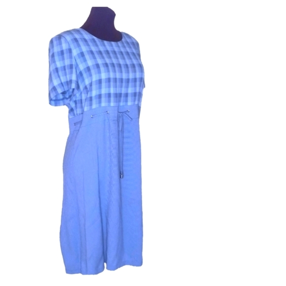 S.l Fashion dress vintage multi blue maxi with shoulder pads, size medium. - Picture 4 of 9